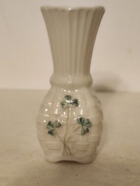 Small Beleek Vase with Green Clover Motif - Home Accents